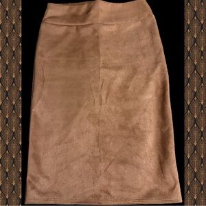 Elegant Tan Faux Suede Pencil Skirt